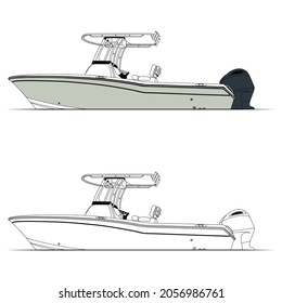 Fishing Boat Vector Line Art Illustration
for T-shirt Printing and 100% editable. 
Color Illustration and Line art with black and white