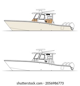 Fishing Boat Vector Line Art Illustration
for T-shirt Printing and 100% editable. 
Color Illustration and Line art with black and white