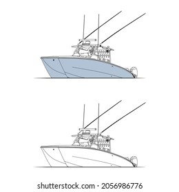 Fishing Boat Vector Line Art Illustration
for T-shirt Printing and 100% editable. 
Color Illustration and Line art with black and white