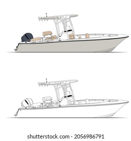 Fishing Boat Vector Line Art Illustration
for T-shirt Printing and 100% editable. 
Color Illustration and Line art with black and white