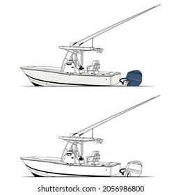 Fishing Boat Vector Line Art Illustration
for T-shirt Printing and 100% editable. 
Color Illustration and Line art with black and white