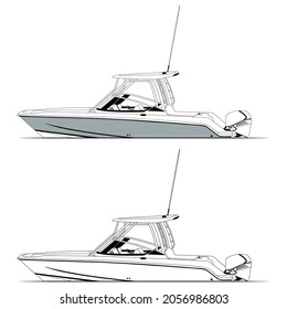 Fishing Boat Vector Line Art Illustration
for T-shirt Printing and 100% editable. 
Color Illustration and Line art with black and white