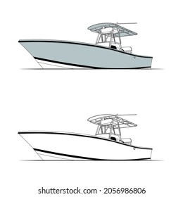 Fishing Boat Vector Line Art Illustration
for T-shirt Printing and 100% editable. 
Color Illustration and Line art with black and white