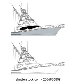 Fishing Boat Vector Line Art Illustration
for T-shirt Printing and 100% editable. 
Color Illustration and Line art with black and white