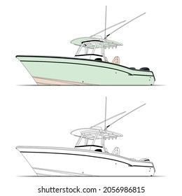 Fishing Boat Vector Line Art Illustration
for T-shirt Printing and 100% editable. 
Color Illustration and Line art with black and white