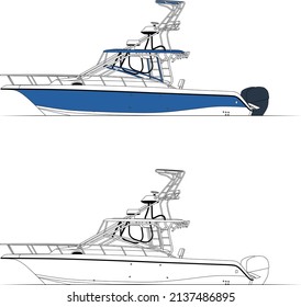 
Ilustración de arte de la línea de vectores de barcos pesqueros
