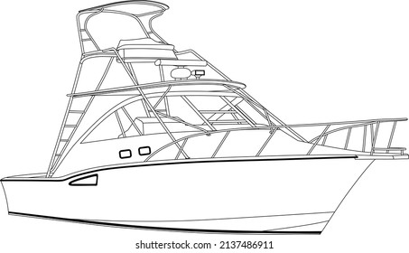 
Fishing Boat Vector Line Art Illustration