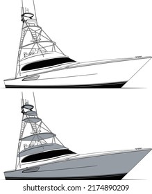Fishing Boat Vector Line Art Illustration for t-shirt
