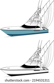 Fishing Boat Vector Line Art Illustration for T-shirt Printing Color Illustration and Line art with black and white