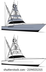 Fishing Boat Vector Line Art Illustration for T-shirt Printing Color Illustration and Line art with black and white