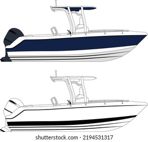 Fishing Boat Vector Line Art Illustration for T-shirt Printing Color Illustration and Line art with black and white