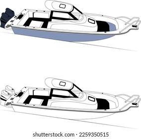 Fishing Boat Vector Line Art Illustration for T-shirt Printing Color Illustration and Line art with black and white
