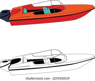 Fishing Boat Vector Line Art Illustration for T-shirt Printing Color Illustration and Line art with black and white
