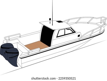 Fishing Boat Vector Line Art Illustration for T-shirt Printing Color Illustration and Line art with black and white
