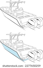 Fishing Boat Vector Line Art Illustration for T-shirt Printing Color Illustration and Line art with black and white