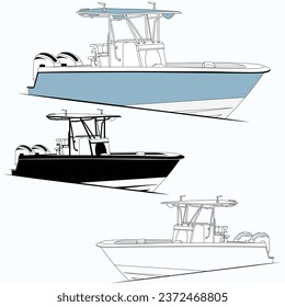 Fishing boat vector line art illustration for the ocean which t-shirt and printable on various materials.