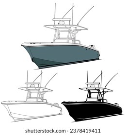  Fishing boat vector line art and one color