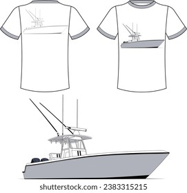 Fishing Boat Vector Line Art Boat One Color Boat Illustration