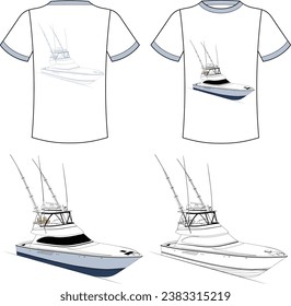 Fishing Boat Vector Line Art Boat One Color Boat Illustration