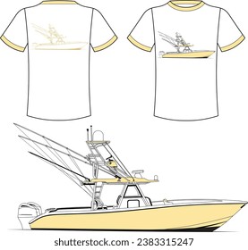 Fishing Boat Vector Line Art Boat One Color Boat Illustration