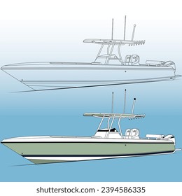Fishing Boat Vector Line Art Illustration...