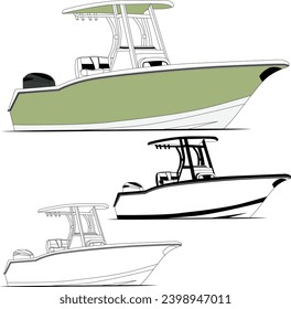 Fishing Boat Vector Line Art Illustration And One Color