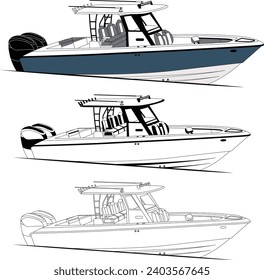 Fishing boat vector line art and one-color