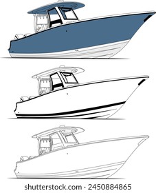 Fishing boat vector line art Illustration for a t-shirt or other printable design	