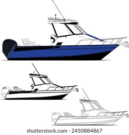 Fishing boat vector line art Illustration for a t-shirt or other printable design	