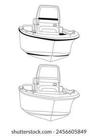 Fishing Boat Vector Line Art Illustration.