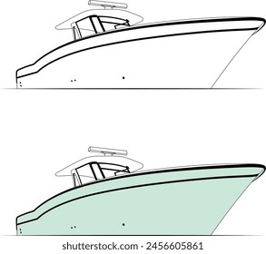 Fishing Boat Vector Line Art Illustration.