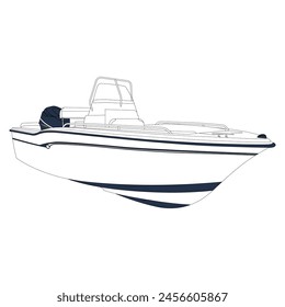 Fishing Boat Vector Line Art Illustration.