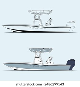 Ilustración de arte de la línea del Vector del barco de pesca 
