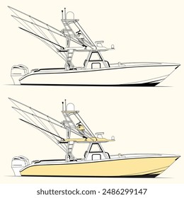 Ilustración de arte de la línea del Vector del barco de pesca 