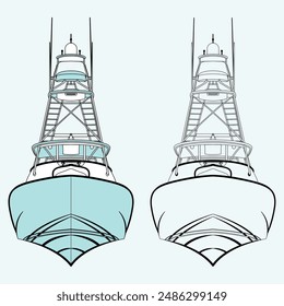 Fishing Boat Vector Line Art Illustration One Color 