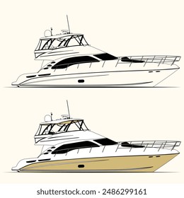 Fishing Boat Vector Line Art Illustration One Color 