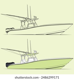 Fishing Boat Vector Line Art Illustration One Color 