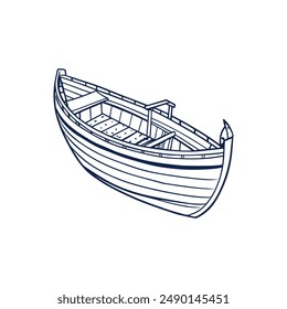 Fishing Boat vector line art on white background