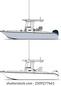 Fishing boat vector line art illustration and one color