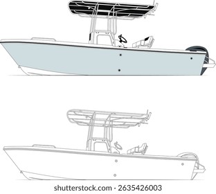 Fishing boat vector, boat vector,  line art illustration