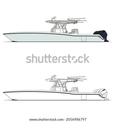 Fishing Boat Vector Line Art Illustration
for T-shirt Printing and 100% editable. 
Color Illustration and Line art with black and white