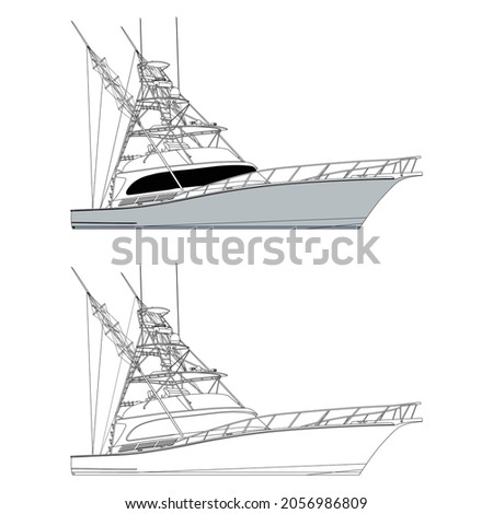 Fishing Boat Vector Line Art Illustration
for T-shirt Printing and 100% editable. 
Color Illustration and Line art with black and white