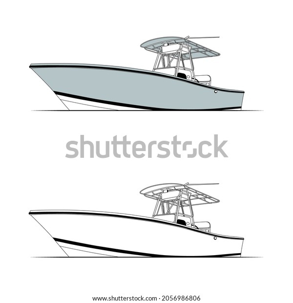 Fishing Boat Vector Line Art Illustration Stock Vector (Royalty Free ...