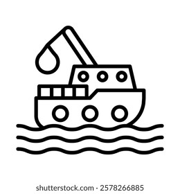 Fishing Boat Vector Line Icon Design