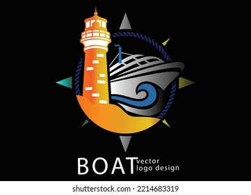 fishing boat vector logo design with black background template