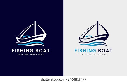 Fishing boat vector fishing boat logo design sea fish catch minimalist unique sample template