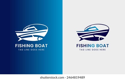 Barco de pesca de Vector de pesca de diseño de logotipo de barco de pesca de pescado de mar captura de muestra única minimalista Plantilla