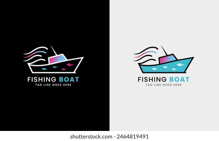 Fishing boat vector fishing boat logo design sea fish catch minimalist unique sample template