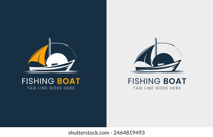 Fishing boat vector fishing boat logo design sea fish catch minimalist unique sample template