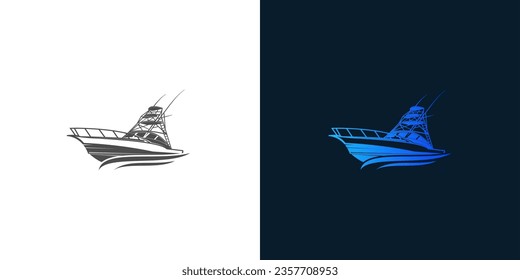 fishing boat vector logo with wave